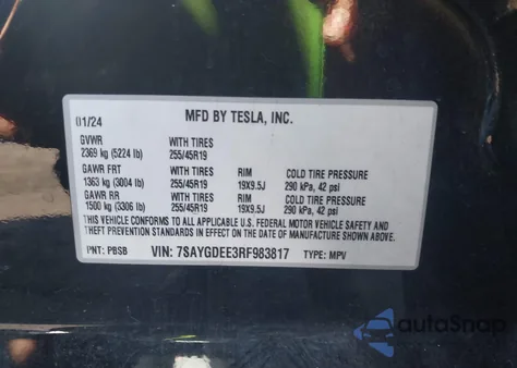 2024 Tesla Model Y Long Range Dual Motor All-Wheel Drive from USA, damaged, VIN 7SAYGDEE3RF983817